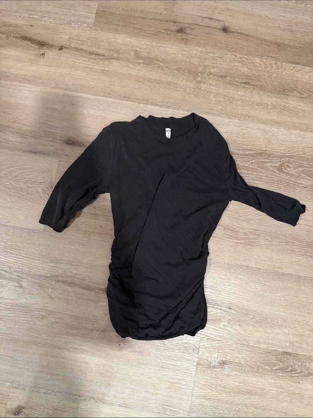 Free People Black/Grey 3/4 Sleeve Crewneck Top